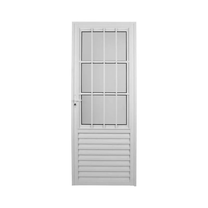 Porta De Alumínio Com Postigo MGM Giro Mista 3 Vidros Mini Boreal 210x80cm Sólido Branco (MP)