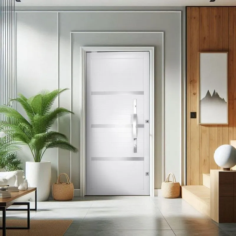 Porta Lambri Pivotante De Aluminio Friso 215x100x4,5cm Com Puxador Oval Abertura Esquerda Premium Ye Branco