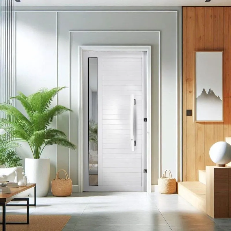 Porta Lambri Pivotante De Aluminio 215x100cm Com Visor Branco