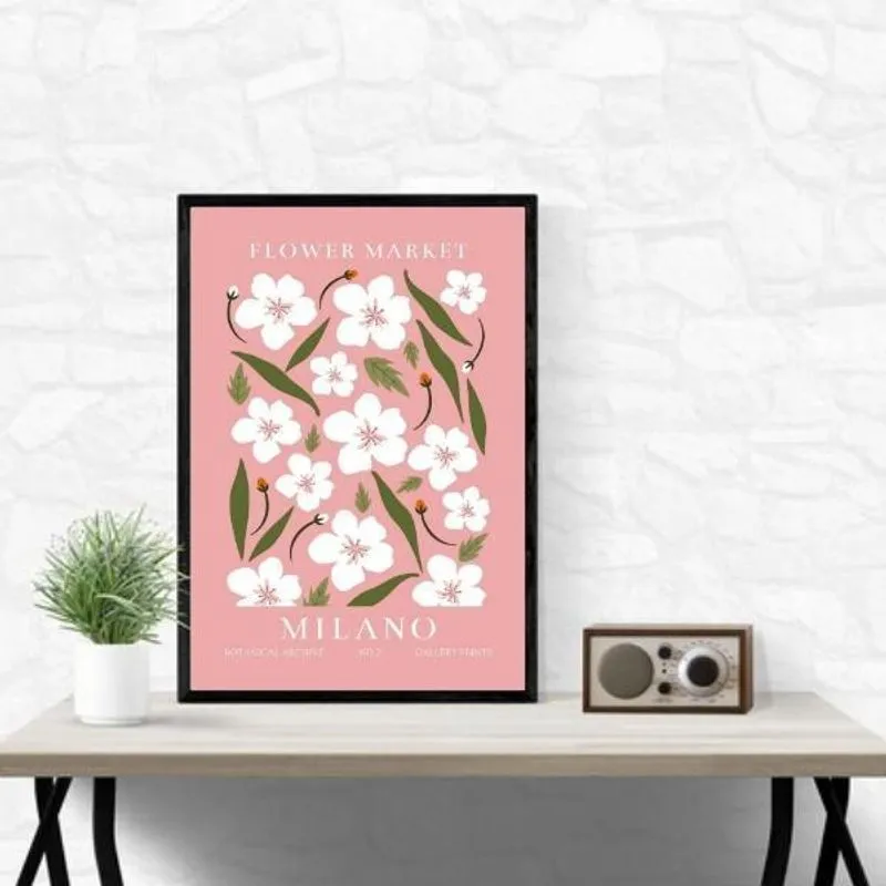Quadro Flower Market Milão Rosa 45X34Cm - Com Vidro