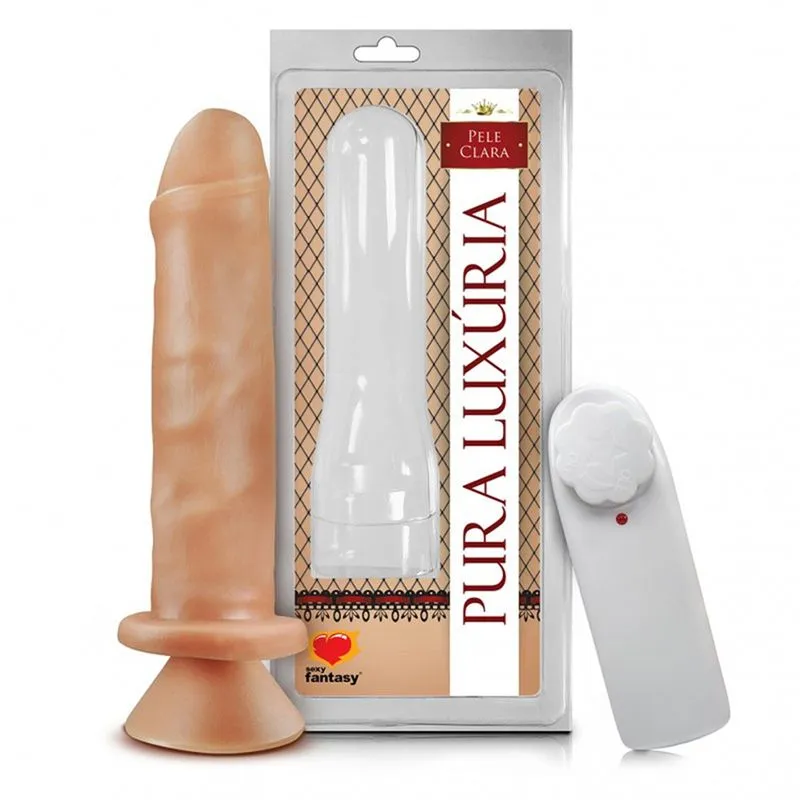 Prótese Realística com Vibro e Ventosa Pura Luxúria Pele 15,7x4 Sexy Fantasy