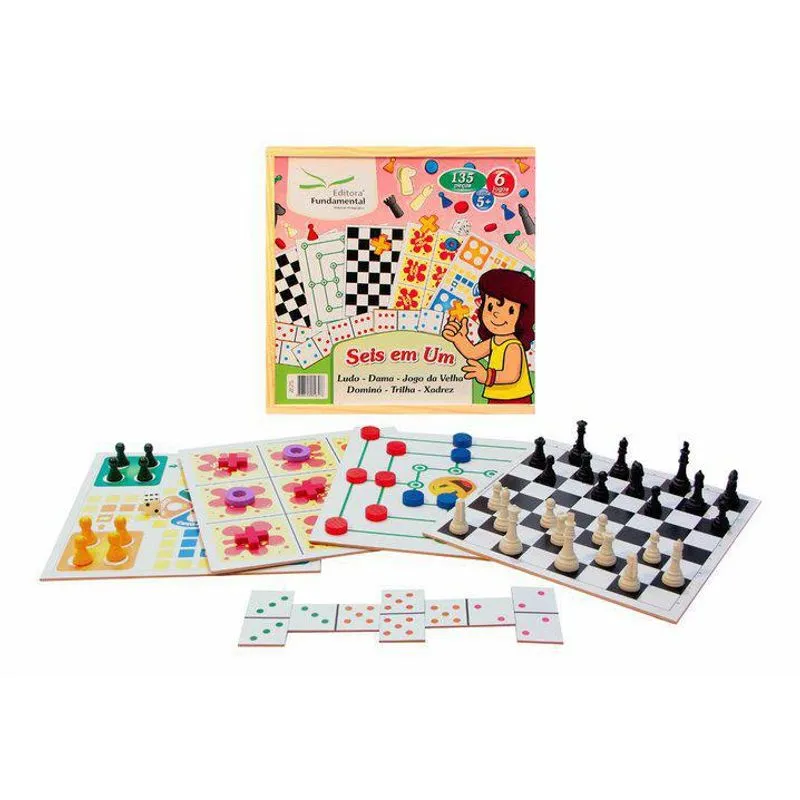 6 Em 1 - Dama, Trilha, Ludo, Jogo Da Velha, Dominó E Xadrez
