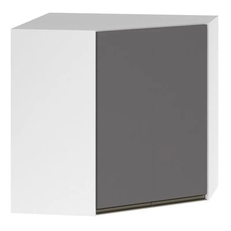 Armário Canto Diagonal 2 Portas Branco Polar C/Cinza Puro