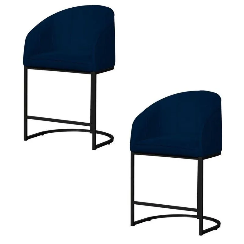 Kit 02 Banco Banqueta Poltrona Mia Base Metal Preta Suede