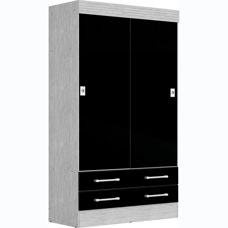 Guarda-Roupa Solteiro 2 Portas Zanzini Versátil Max Platinium/Preto