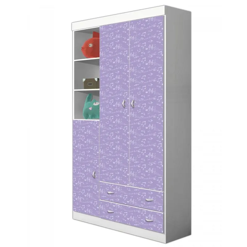 Guarda-Roupa Infantil 3 Portas Zanzini Emoção Branco/Lilás