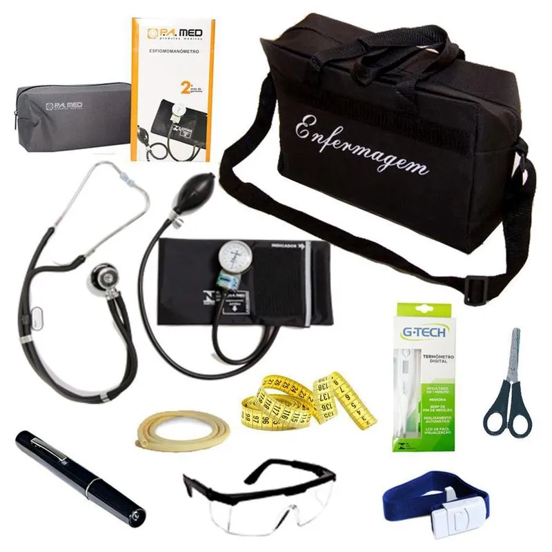 Kit De Enfermagem Preto Com Medidor De Pressão