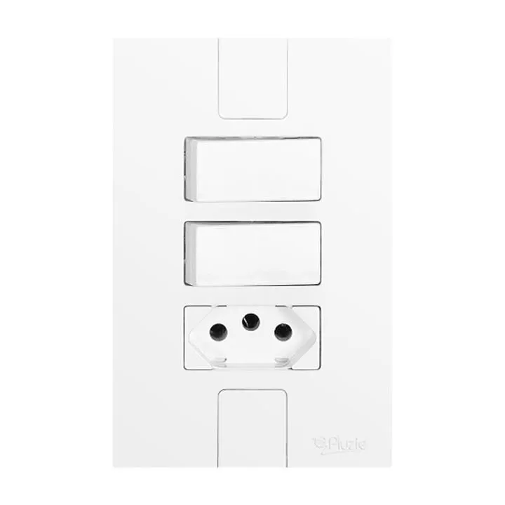Interruptor Duplo Simples com Tomada 20A Branco Pluzie