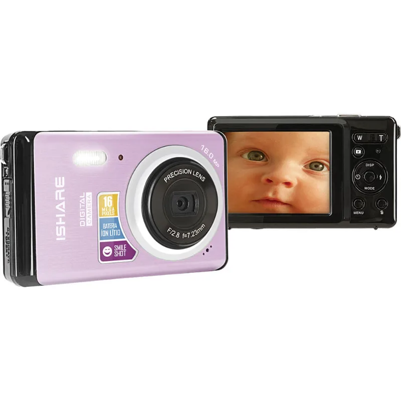 Câmera Digital 16MP Tron Ishare com LCD 2.7" Rosa