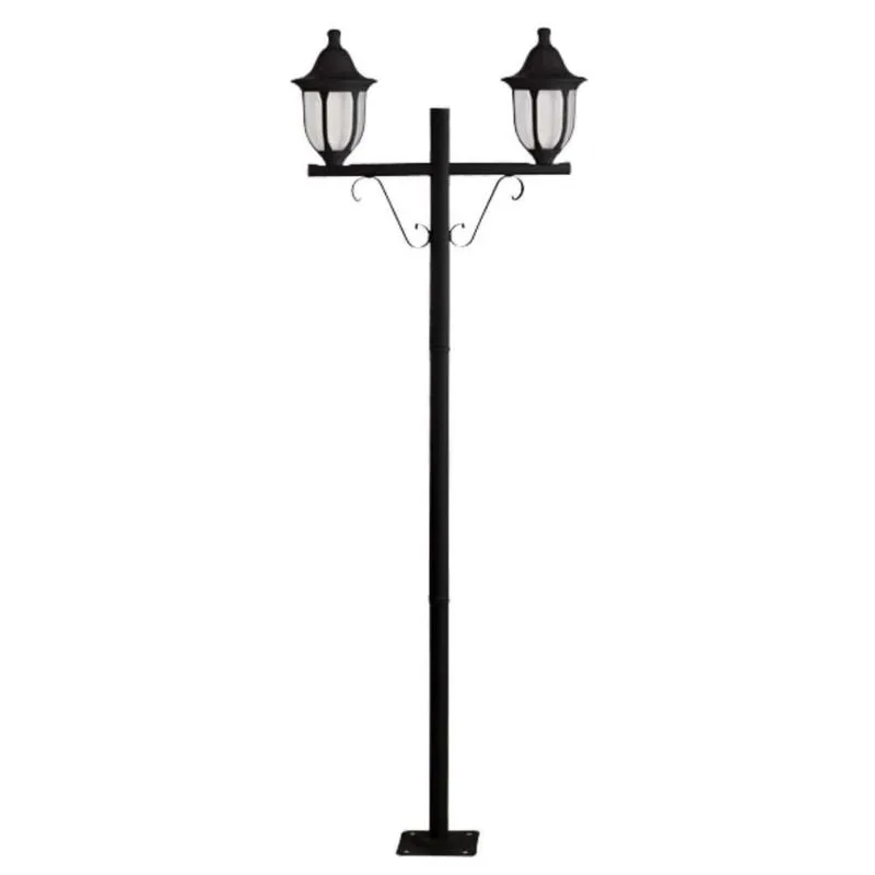 Poste Duplo para Jardim Preto Tubo em Alumínio Modena Dital Iluminação Externa Clássica