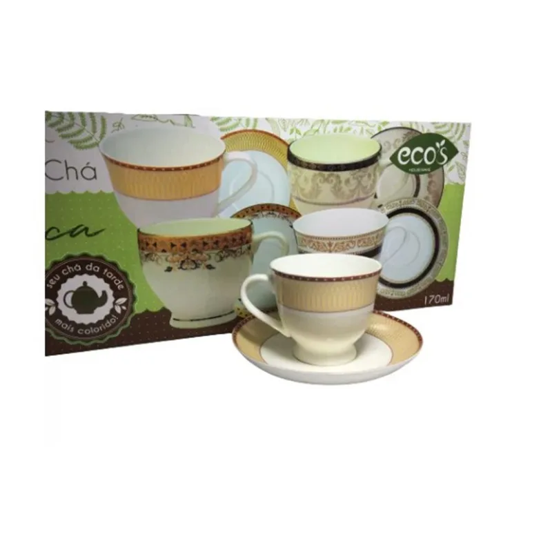Jogo 6 Xicaras De Porcelana Com Pires Canada 170ml