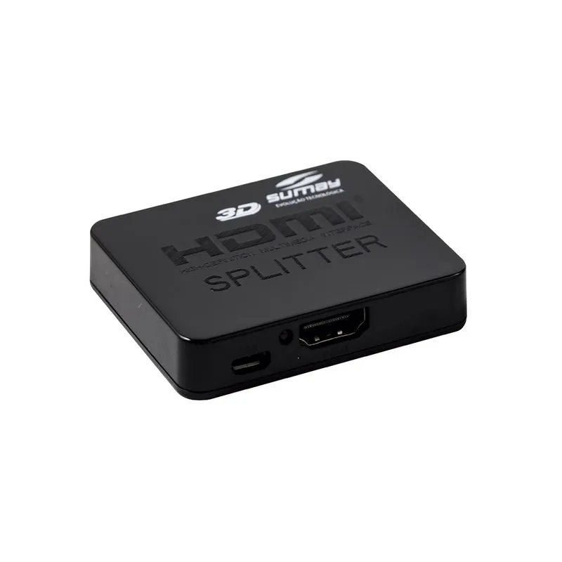 Mini Splitter Hdmi Sumay Sm-Sp200 1 Entrada E 2 Saídas Preto