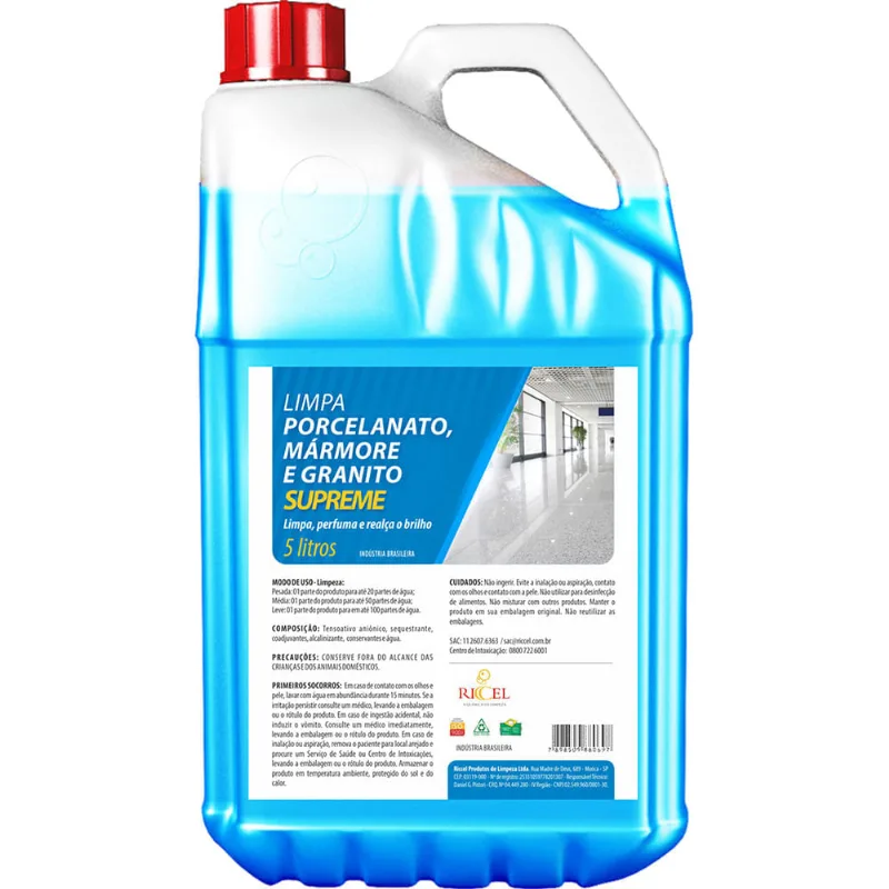 Limpa Porcelanato, Granitos E Mármores Supreme Riccel 5 Litros