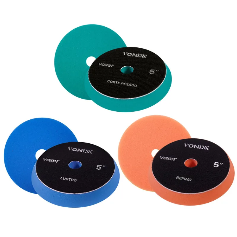 Kit Boinas De Corte Pesado Refino E Lustro 5 Polegadas Azul Vonixx Voxer Velcrada Orbital E Rotativa