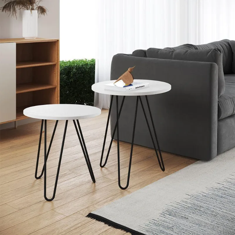 Mesa De Canto Duo Lisboa Ferro Preto Tampo Branco Cor: Branco