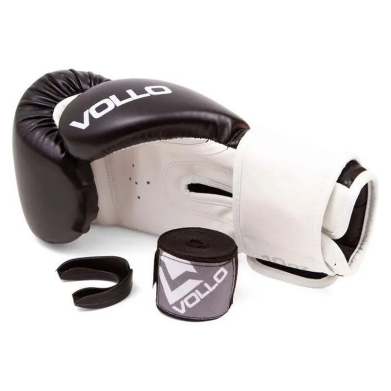 Kit de Boxe Vollo com Luva Combat 10 OZ Bandagem e Protetor Bocal Preto