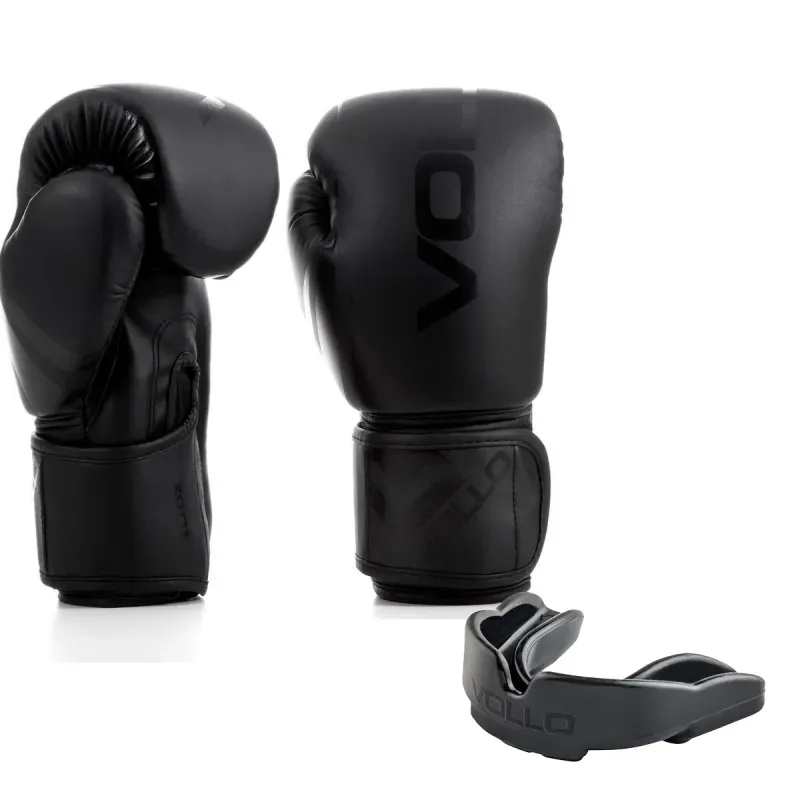 Kit Luva 14oz Boxe Muay Thai Preto + Protetor Bucal MMA Luta