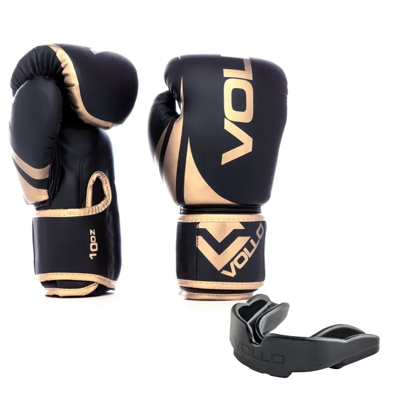Kit Luva de Boxe Muay Thai 10OZ Dourado + Protetor Bucal Luta