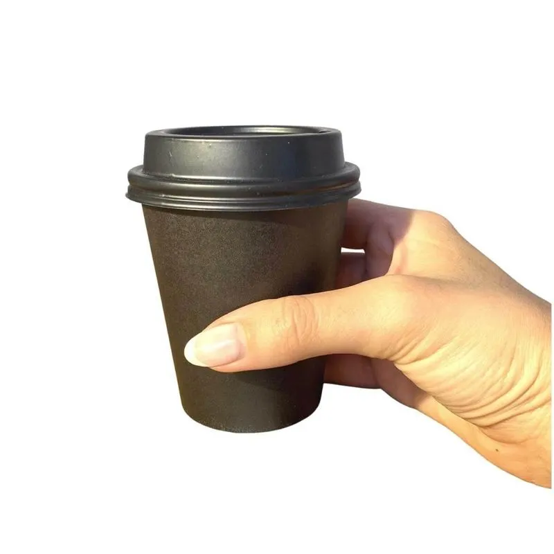 Copo Papel Preto 240ml Com Tampa Bico Preta - Cx 500 Un