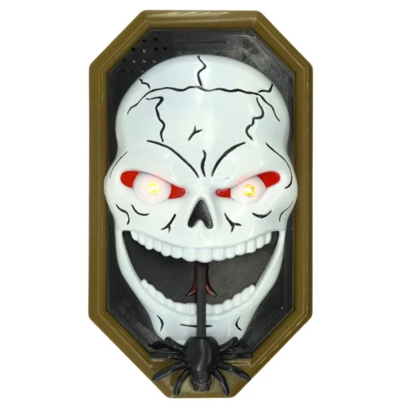 Enfeite de Halloween Caveira Lápide Campainha com Luz Som e Movimento Susto