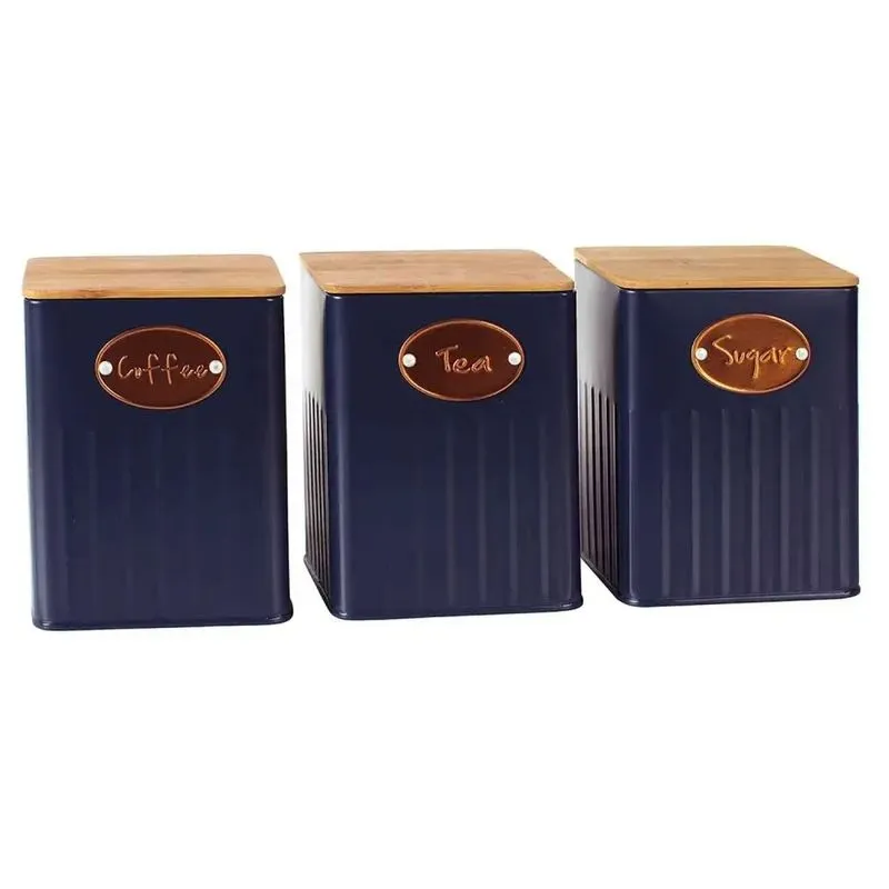 Conjunto Porta Condimentos Metal Azul com Tampa Madeira UC3001 BTC