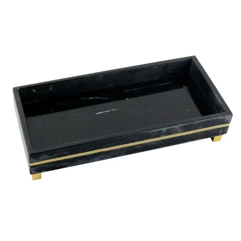 Bandeja de Mármore Preto e Dourado