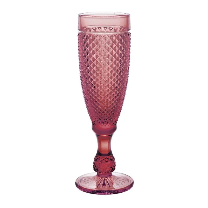 Conjunto De Taças Champanhe Bico De Jaca Vidro Rosa 6 Peças