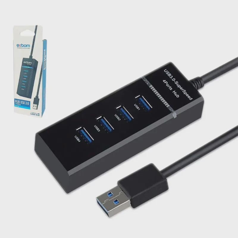 EXBOM-UH-30-Hub USB 3.0 expansão 4 portas super speed 5.0Gb/s com LED indicador-Preto