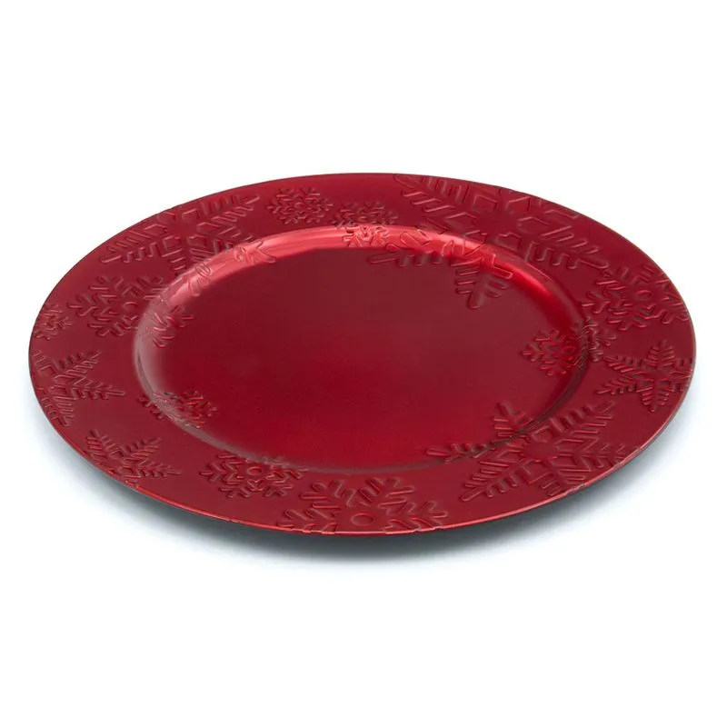 Sousplat De Natal Floco De Neve 33cm Vermelho - Snowland