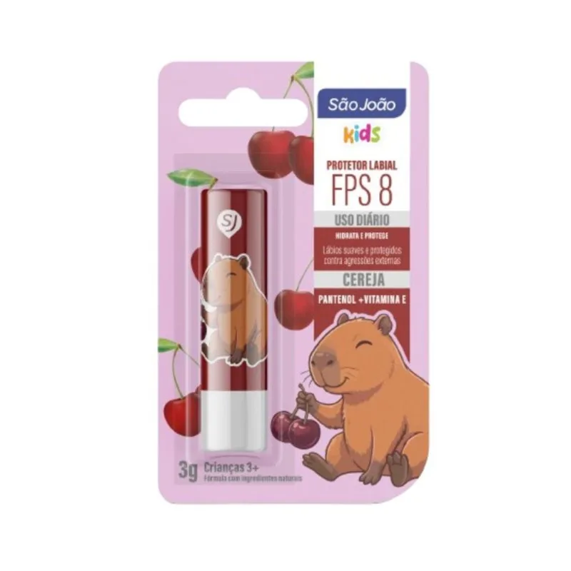 Protetor Labial São João Kids FPS 8 Cereja 3g PROT LAB SAO JOAO KIDS CEREJA