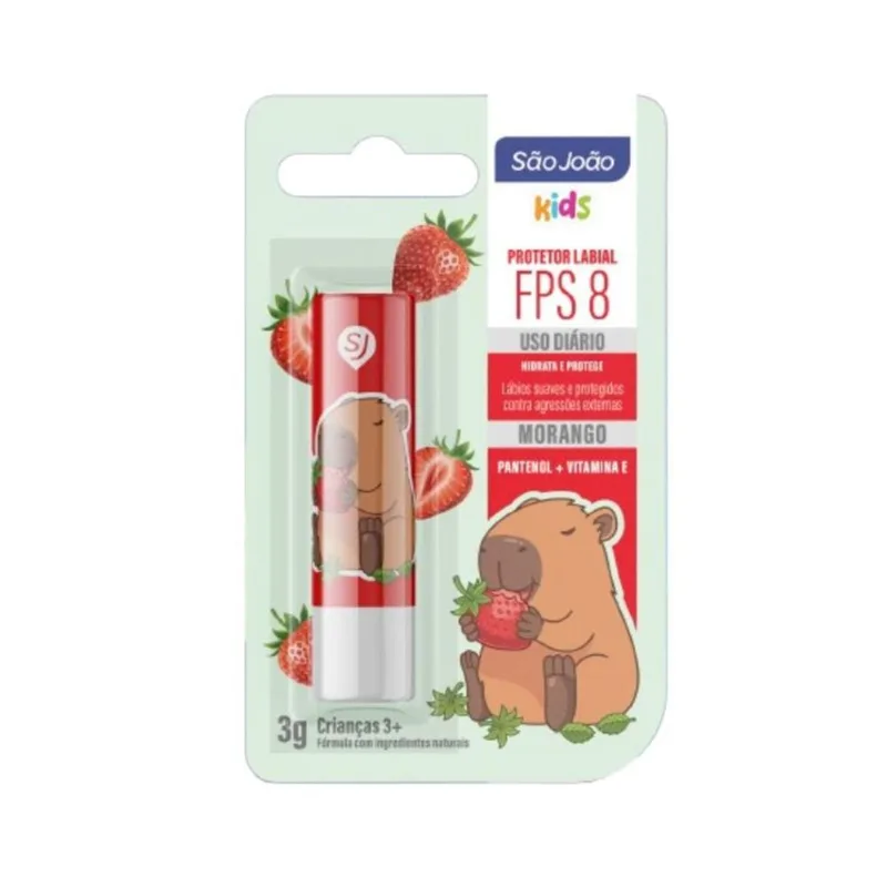 Protetor Labial São João Kids FPS 8 Morango 3g PROT LAB SAO JOAO KIDS MORANGO