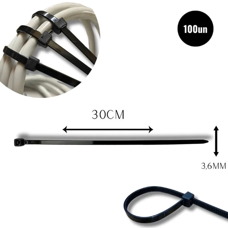 Abraçadeira Nylon Enforca 3,6 X 300Mm Kit 100 Cinta Plástica
