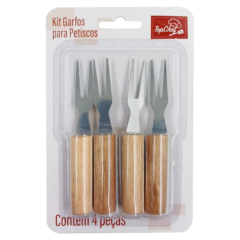 Kit Garfos P/ Petiscos 4 Peças 11cm em Metal Top Rio