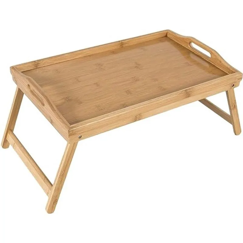 Bandeja de Cama com Pés Retráteis Bambu Multiuso 50x30x21cm