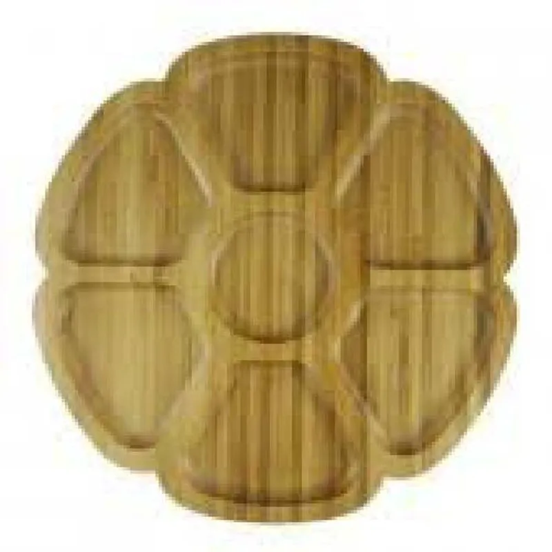 Petisqueira de Bambu Redonda Modelo Flor 7 Divisórias 24cm