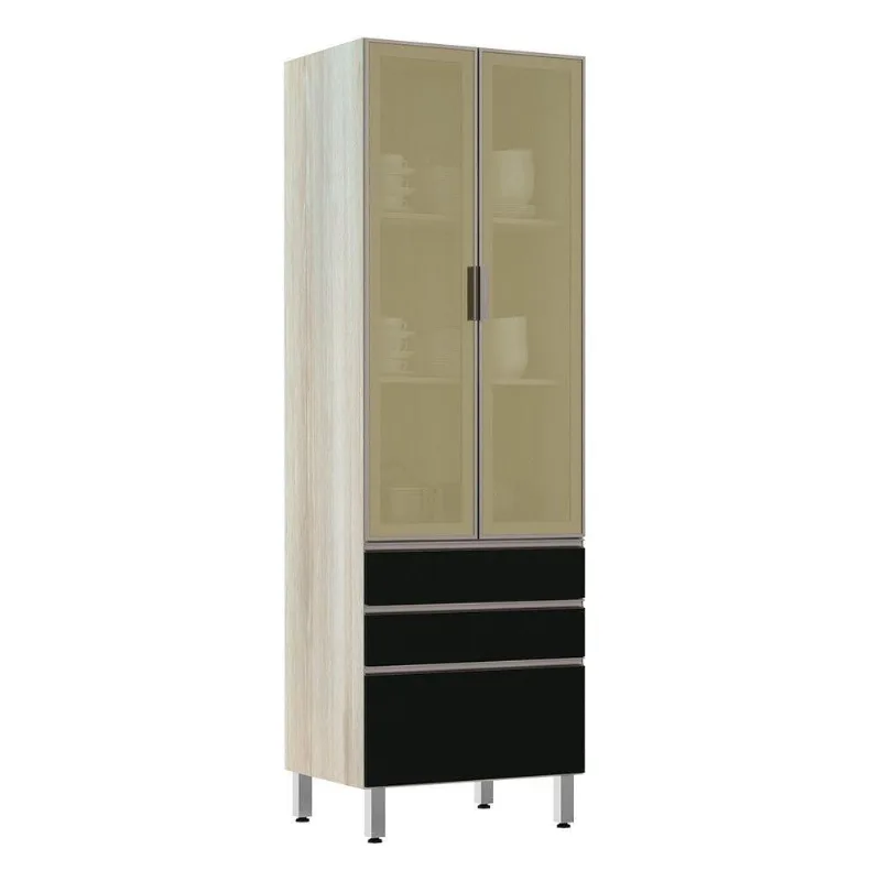 Paneleiro 70Cm Vidro Bronze Luci Legno Crema Com Preto Tx