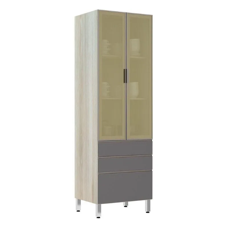 Paneleiro 70Cm Vidro Bronze Luci Legno Crema Com Cinza Puro