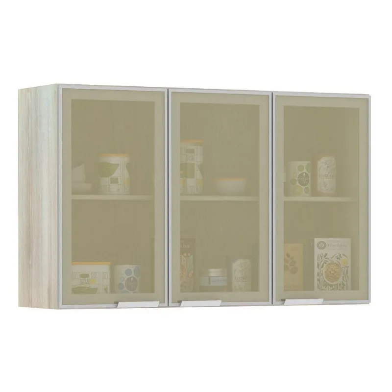 Armário Para Cozinha 120cm 3 Portas Vidro Reflecta Bronze