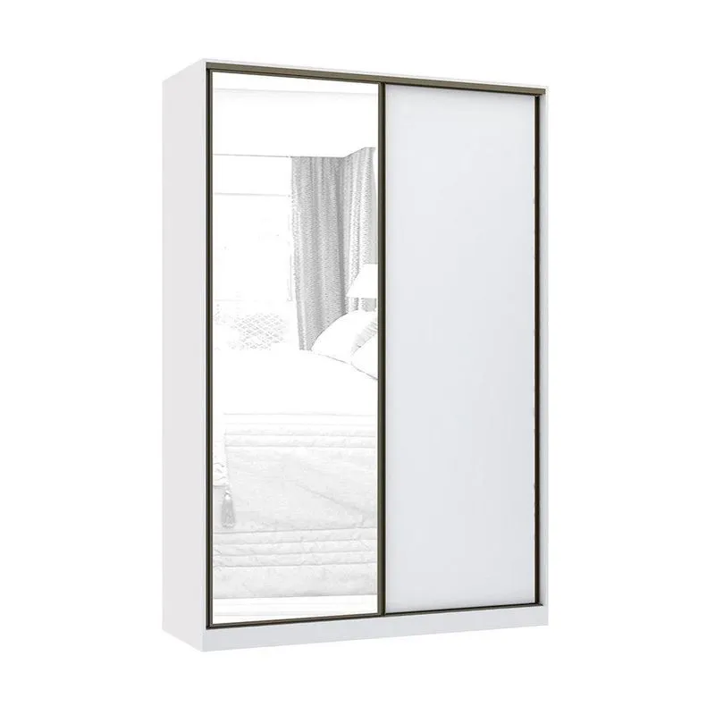 Guarda Roupa 2 Portas De Correr 159cm Branco Com Branco Mat