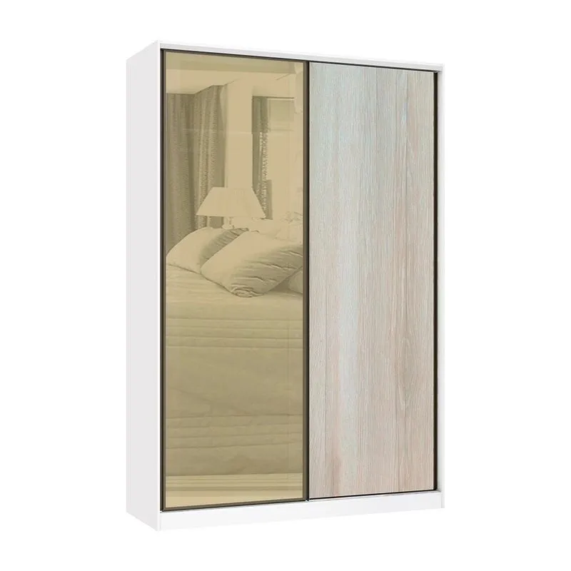 Guarda Roupa 2 Portas de Correr 3 Gavetas 159cm com Vidro Reflecta Bronze Prime Luciane Móveis