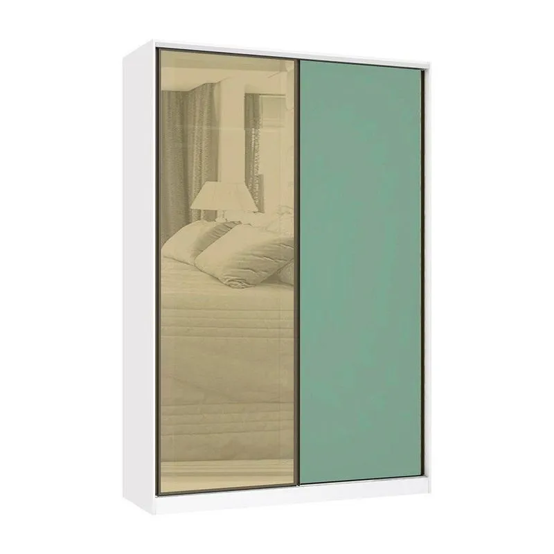 Guarda Roupa 2 Portas De Correr 159cm Branco Com Verde Jade