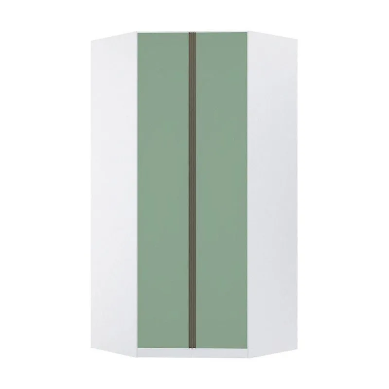 Guarda Roupa Canto 2 Portas 111,9cm Branco Com Verde Jade