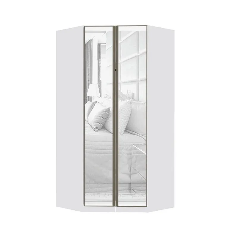 Guarda Roupa Modulado Canto Closet 2 Portas 7 Prateleiras 111,9cm com Espelho Prime Luciane Móveis