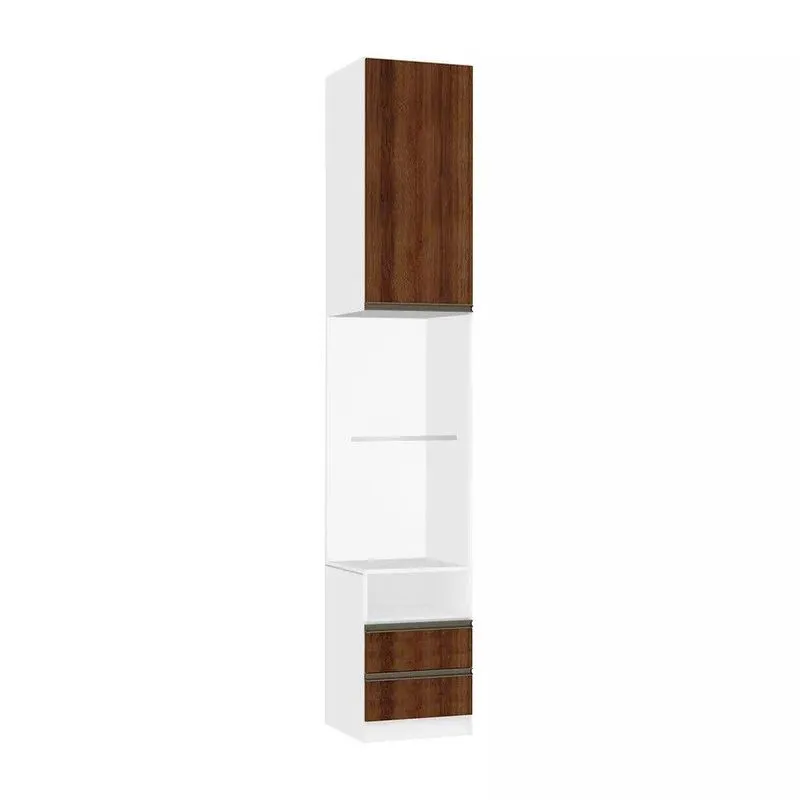 Mesa De Cabeceira Direito Branco Com 1 Porta 2 Gavetas Nogueira Dourado Prime Plus Luciane Móveis