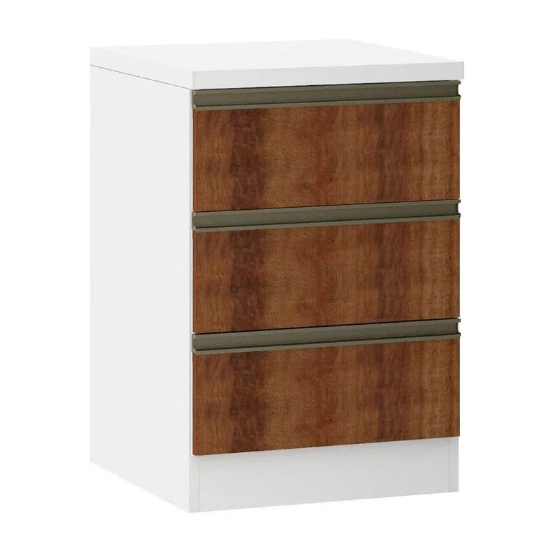 Mesa De Cabeceira 3 Gavetas 40cm Branco C/Nogueira