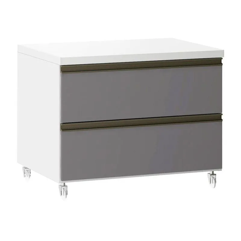 Mesa De Cabeceira 2 Gavetas 60,5cm Branco C/Cinza Puro