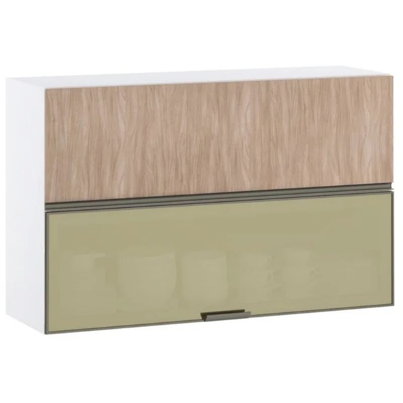 Armário Aéreo Misto 120cm Pérola Luciane Cozinhas Reflecta Bronze/Cumaru BP Cumaru