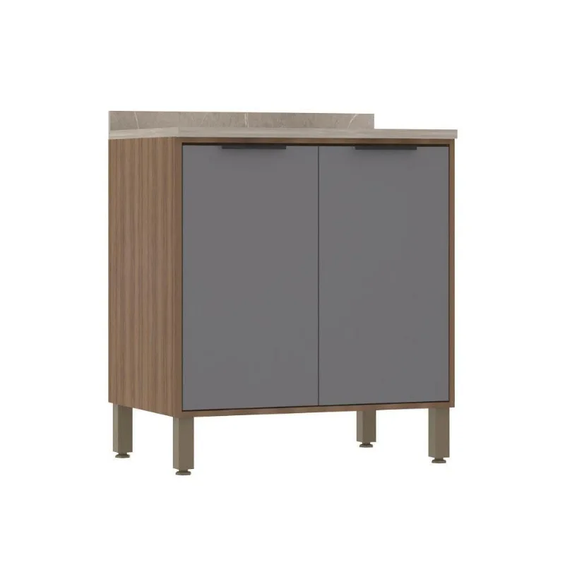 Balcão Cozinha 80cm 2 Portas Tampo Vanilla Cinza Puro