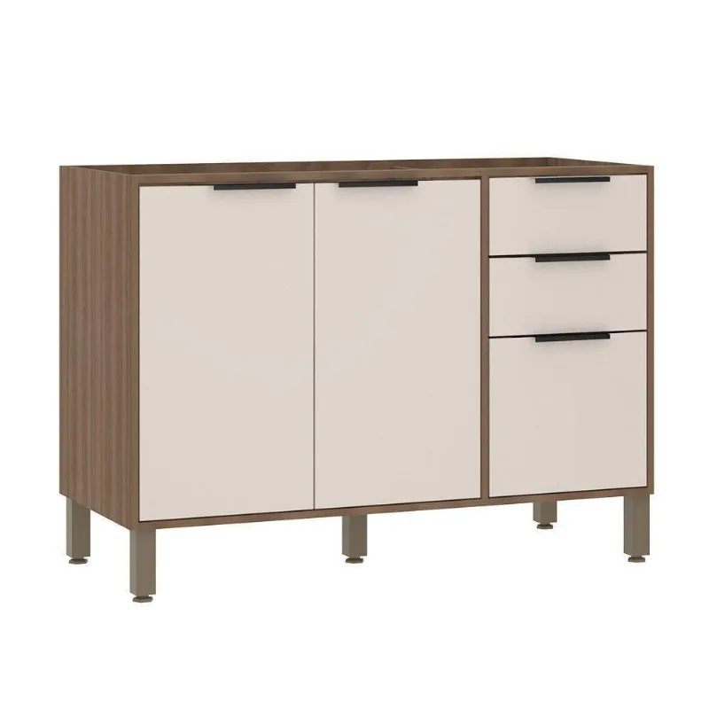 Balcão Cozinha Pia 120cm 2 Portas 3 Gavetas Aspen Vanilla