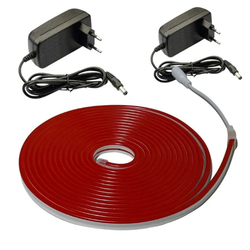 Fita Led Neon Vermelha Com Fonte 12V